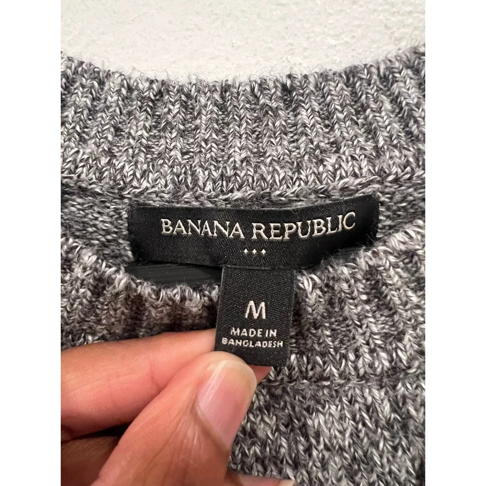 Banana Republic Sweater Men's Medium Gray Marled Cotton Blend Crewneck Sweater